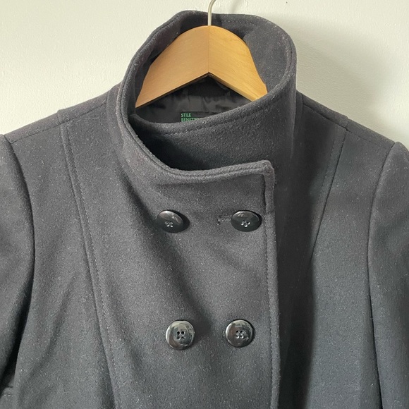 Black Wool Pea Coat by Stile Benetton (United Colors of Benetton) - Picture 2 of 8